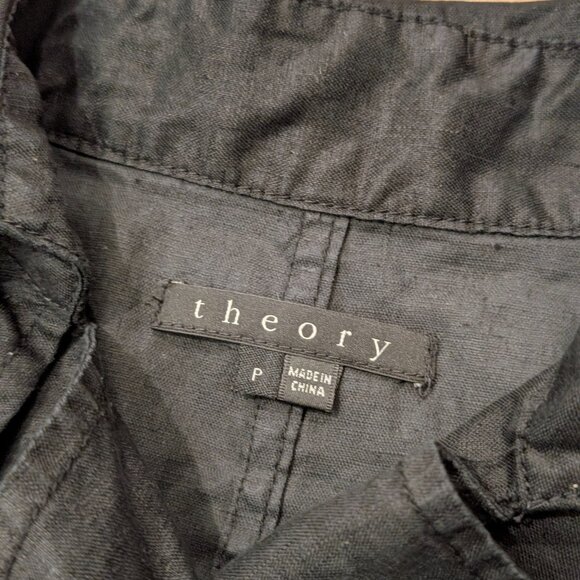 SOLD Theory 100% Linen Cropped Trench Coat Women Size P Black - Picture 4 of 11